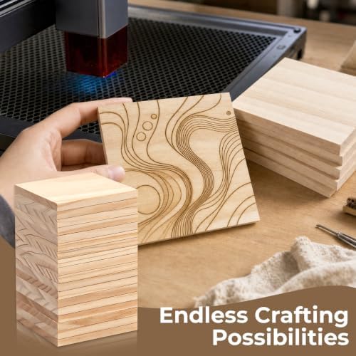 FSWCCK 36 Pcs 4x4 Wood Squares, Smooth Wooden Blanks for Laser Engraving