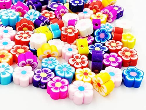 100 Pcs Flower Handmade Polymer Clay Beads, 10mm Polymer Clay Spacer Beads for Women Jewelry Making DIY Charms Bracelet Necklace Hair Clip Accessories Handmade Craft