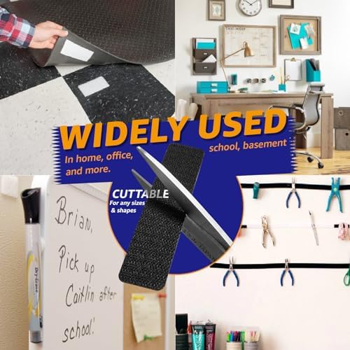 16 Sets 1 x 3 inch Adhesive Hook and Loop Fastener Strips, Heavy Duty, Strong Back Adhesive, Double-Sided Hook and Loop for School, Classroom, Office, and Home Use, Black