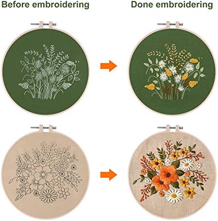 FEPITO 2 Sets Embroidery Starter Kit with Pattern and Instructions