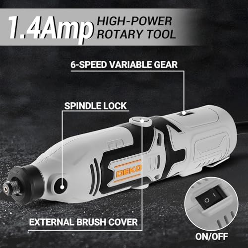 Rotary Tool Kit:DEKOPRO 1.4-Amp Power Hand Rotary Tools with 6 Variable Speed, 127pcs Accessories, 8000~35000RPM Electric Grinder Drill Machine Set with Flex Shaft for Carving, Cutting, Sanding Gray