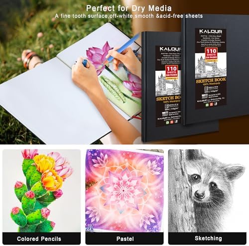 Kalour Hardcover Sketch Book,8.5“x11,Pack of 2, 220 Sheets (68lb/110gsm),Acid Free Art Sketchbook, Artistic Drawing Painting Writing Paper for Kids Adults Beginners Artists