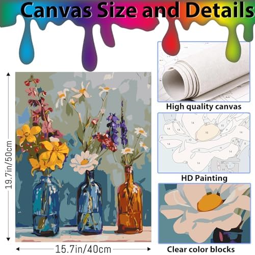 Arpilul Flowers Paint by Number for Adults-Paint by Numbers for Adults Beginner, Adult Paint by Number Kits on Canvas for Home Wall Art Decoration and Gifts 16x20Inch(Z-YH41)