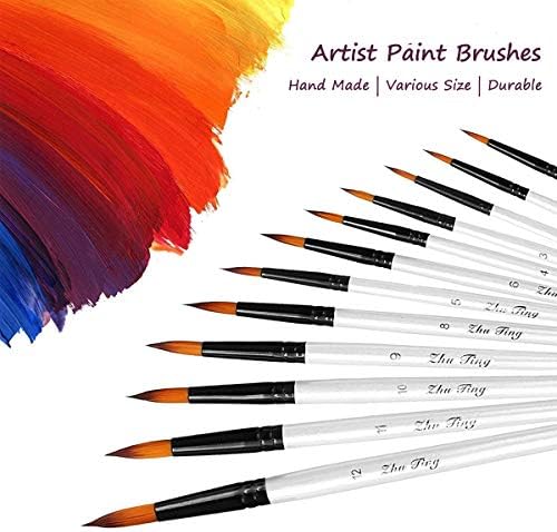 Acrylic Paint Brushes Set, 12pcs Professional Round-Pointed Tip Artist Paintbrushes for Acrylic Watercolor Oil Painting, Face Body Nail Art, Crafts, Canvas, Rock, Shoes, Miniature Model & Fine Detail
