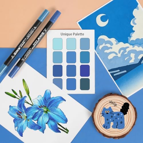ZSCM 12 Blue Acrylic Paint Markers, Dual Fine & Brush Tip Acrylic Pens