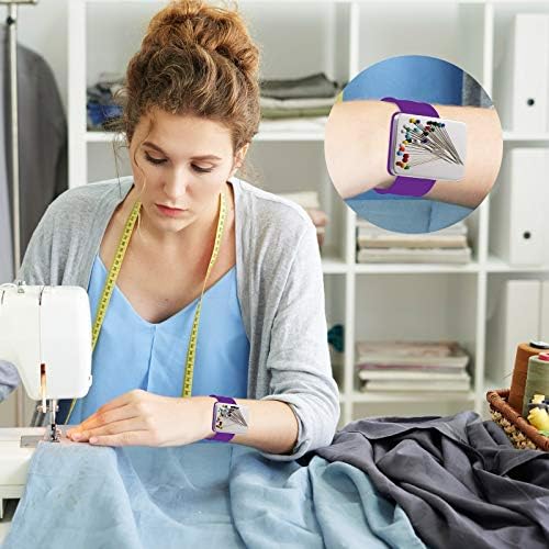 WILLBOND Magnetic Wrist Sewing Pincushion with 100 Pcs 1.5" Pins, Purple