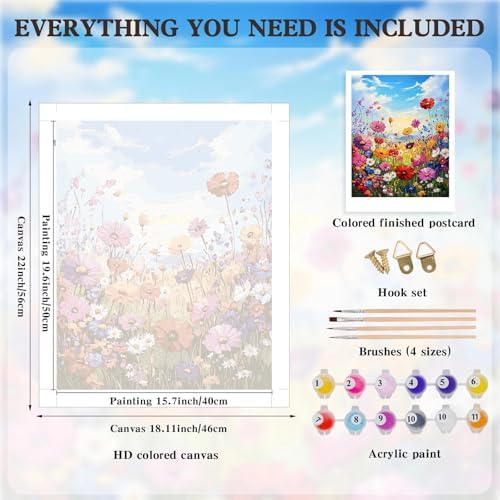 Alptiny Wild Flowers Paint by Numbers Kit for Adults Beginner, Colorful Floral Landscape Paint by Number Kits on Canvas, DIY Flower Oil Painting Kit for Relaxation & Home Decor, 16x20 Inch
