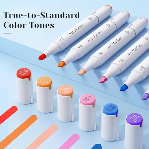Alcohol Markers, 48 Colors Dual Tip Art Coloring Markers Set Chisel & Fine, for Kids Adult Book Drawing Sketching Illustration, Poster Wood Fabric More Surface,Fade Resistant Ink ,Storage Case