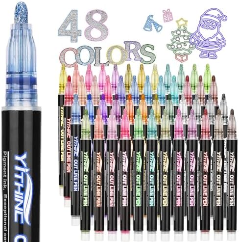 YITHINC 48 Outline Markers Metallic Glitter Pes, Gift for Kids Teen Girls