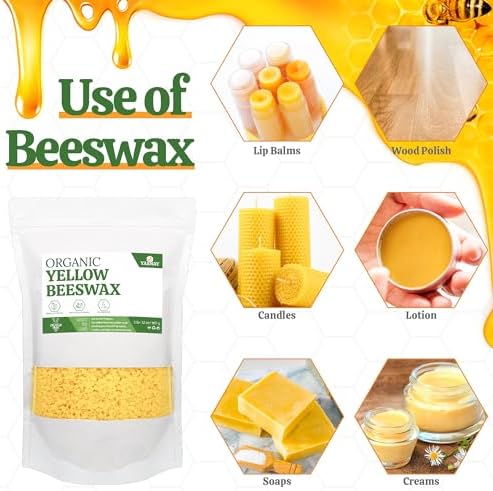 YASNAY Yellow Beeswax Pellets 2LB, Organic Beeswax, Natural Triple Filtered