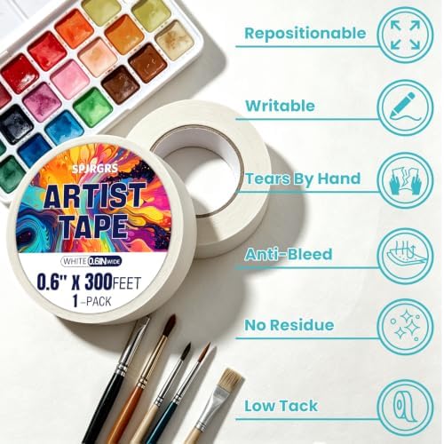 Artist Tape for Watercolor Paper, 0.6inch Wide 300Ft Long