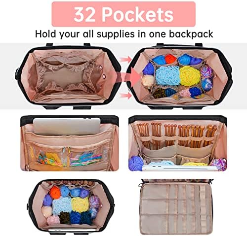 Leudes Crochet Bag Backpack for Yarn Storage Tote Travel Large Knitting Bag