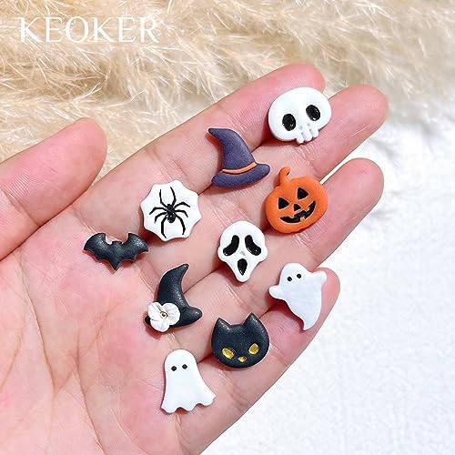 KEOKER Halloween Polymer Clay Cutters - 10 Shapes for Jewelry, Earrings, Pumpkin - Studs Included