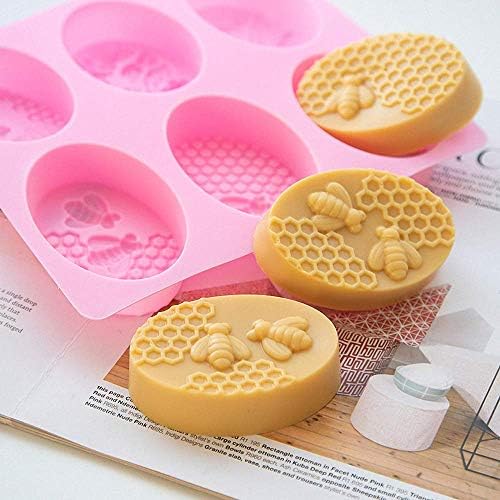 3Pcs/Set Honey Bee Silicone Soap Molds, 3D Bee Honeycomb Chocolate Candy Molds Silicone Oval Molds Beehive Cake Baking Pan Homemade Craft Beeswax Bath Bomb Lotion Bars Mold