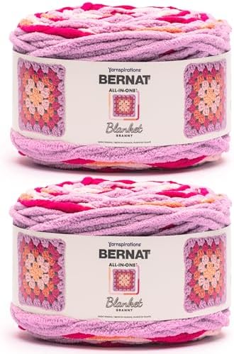 Bernat All in One Blanket Granny Soft Crochet Yarn, Flamingo Pink, 2-Pack