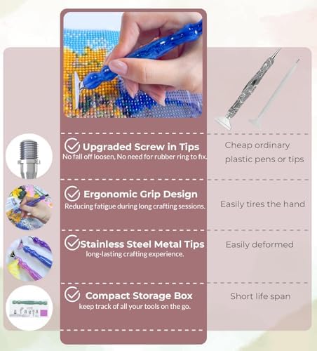 Hailivike 17PCS Threaded Diamond Art Pen Tools, Upgraded Milky Way Diamond Painting Pen, Diamond Art Roller Tool for DIY Crafts (Green)