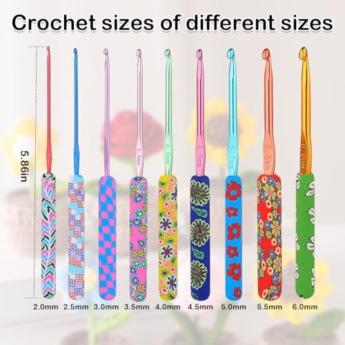 Crochet Hooks,9 Size Colorful Metal Crochet Hooks (2.0mm-6mm)