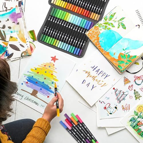 ZSCM 80 Colors Markers for Adult Coloring Books No Bleeding - Duo Tip Pens | Fine & Brush Coloring Marker for Adult Calligraphy, Illustration, Cards Drawing, Note taking Lettering, Journaling