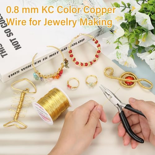 Modacraft 20 Gauge Gold Jewelry Wire & 4-in-1 Pliers Kit - 82FT Tarnish Resistant Copper Craft Wire (0.8mm) for Wire Wrapping, DIY Jewelry Making, Christmas Ornaments & Holiday Decorations