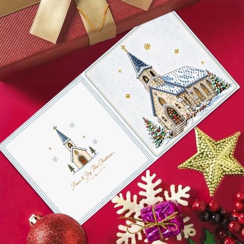 BAYUNOE 6Pcs Christmas Diamond Art Painting Greeting Card Kit with Envelope