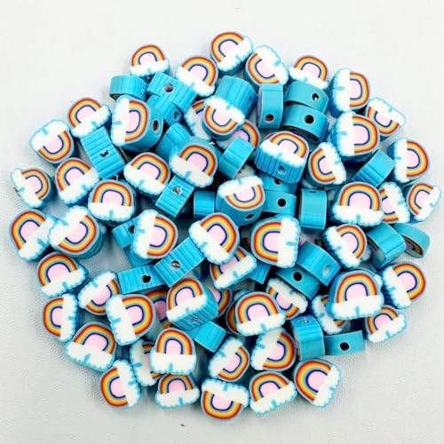 Rainbow Cloud Handmade Polymer Clay Beads, 100pcs Polymer Clay Spacer Beads for Women Jewelry Making DIY Charms Bracelet Necklace Hair Clip Accessories Handmade Craft
