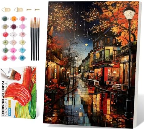 PRASIO Framed Paint by Numbers Kit for Adults Beginner, Landscape Adult Paint by Number Kits on Canvas Framed, DIY Acrylic Watercolor Oil Paint by Numbers with Frame for Gift Home Decor 16x20 Inch