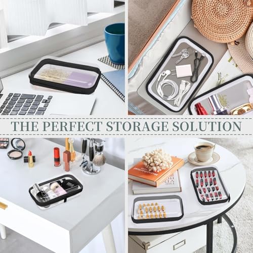 YOPCDJ 3 Pack Clear Hard Shell Zipper Case, Clear Zipper Pouches Waterproof Makeup Organizer & Travel Toiletry Bag, Plastic Pouch for Travel Office Storage, Home, Black Small Size