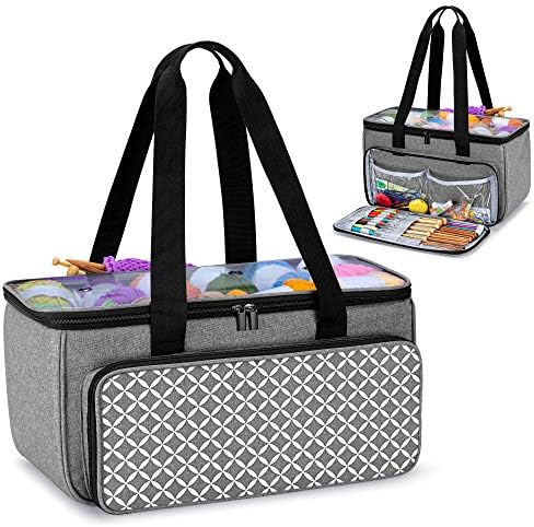 Yarwo Crochet Bag Knitting Organizer, Yarn Storage Tote with Multi-Pockets