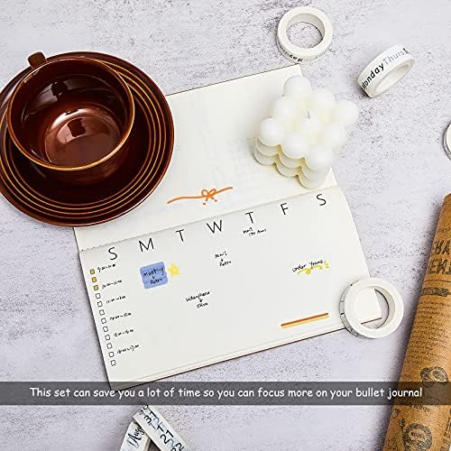 Chuangdi 9 Rolls Calendar Washi Tape Set,White | Vintage Day Week Month Date Number Calendar Washi for Journaling, Planner Decoration, Journal Labels, Arts Crafts