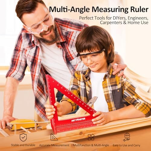 8 inch 3D Multi-Angle Measuring Square Ruler, WT103B High Precision Hole Scribing Woodworking Tools, 0-90° Aluminum Alloy Carpenter Square Wood Working Tools, Carpenter Pencils 6 Refills.