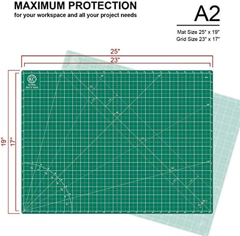 KC GLOBAL A2 (24"x18") Self-Healing Cutting Mat (Dark Green) - Sturdy, Reversible, Eco-Friendly, Non-Slip. Premium Desk Mat for Crafters, Quilters, and Hobbyist