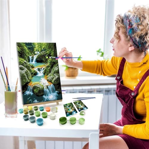JOOZ Paint by Numbers Kit for Adults with Frame Waterfall 8x12 Inch
