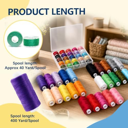 Sewing Machine Hand Thread Kit, 25 Bobbins + 25 Thread Spools