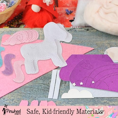 Pinwheel Crafts Flower Origami & Unicorn Purse Sewing Kit Bundle – Creative Arts & Crafts Set for Kids Ages 6+ – Includes 100 Origami Sheets, Decorative Accessories, Pre-Cut Felt Pieces, Embroidery Fl