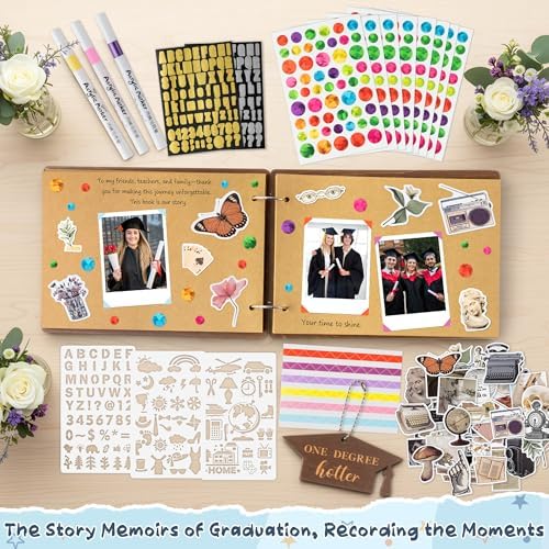 CY2SIDE Graduation Photo Album Scrapbook - 30Page One Degree Hotter Wooden Graduation Scrapbook Craft Kit School Day Memory Book DIY Class 2026 Graduate Handmade Album Gift for College Senior Grad