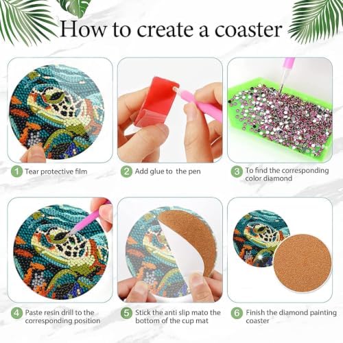 DOTSOPS 8 Pcs Ocean Diamond Art Coasters Kits for Adults with Holder 4 in