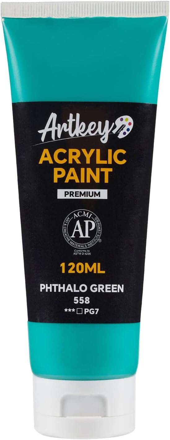 Artkey Acrylic Paint - Phthalo Green (120 ml/4.06 oz) Tubes, Rich & Vibrant Pigments, Professional Artists Acrylic Paints - Art Supplies for Canvas Wood Rock Clay Fabric Ceramics Art Crafts Painting
