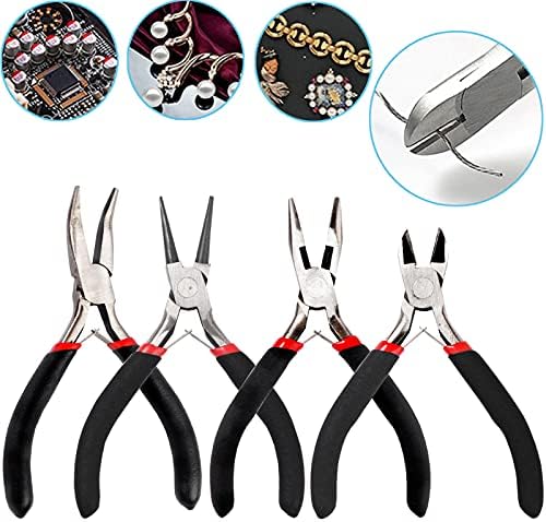 URSKYTOUS 4Pcs Jewelry Pliers Set Jewelry Making Pliers Tools Kit Include Jewelry Making Needle Nose Chain Nose Round Bent Pliers Wire Cutter for Bracelet Beading Craft Jewelry Making Supplies (Black)