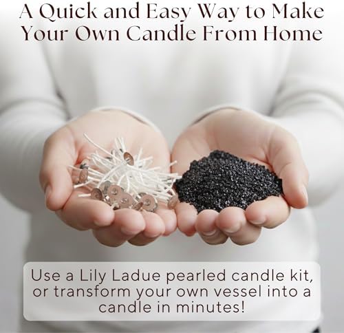 LILY LADUE Sand Candle Refill Kit - 1Lb/16Oz Black Pearled Candles Sand and Wicks (24) without Holder, Unscented Aroma Beads, Reusable Powder Pearls Bulk Wax Pearls for Refillable Pearlized Pellet Set