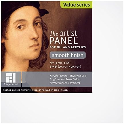 Ampersand Artist Panel Primed Smooth Surface for Painting and Mixed-Media, 1/8 Inch Depth, 8X8 Inch (APS0808)