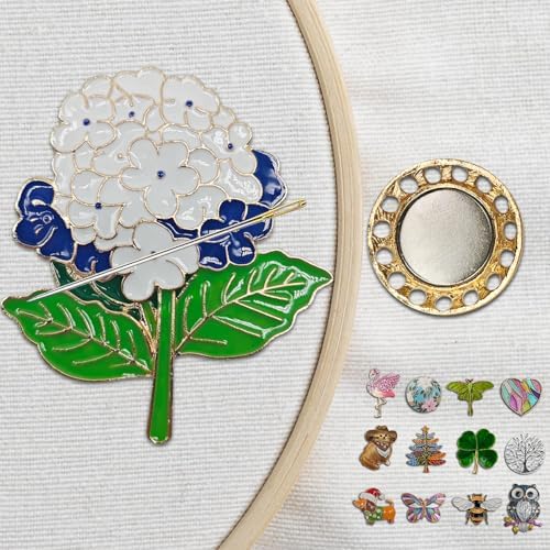 Magnetic Needle Minder Magnet Embroidery Accessories and Supplies Embroidery Needle Holder Cross Stitch Holder Needlework Supplies (White Hydrangea)