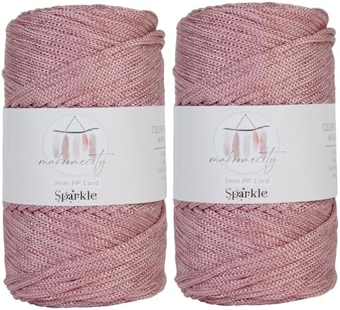 Makromecity Sparkle 2 Skeins of Polypropylene Macrame Cord 3mm x 131 Yards (394 feet) Premium Polyester Macrame Cord for Macrame Art & Crafts for Wall Hangings, Bags, Underplate, Rug