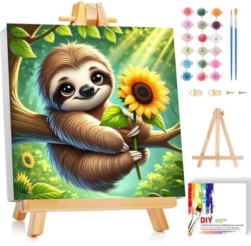 Gemozaic Sloth Paint by Numbers Kit for Kids Ages 8-12 with Frame & Easel