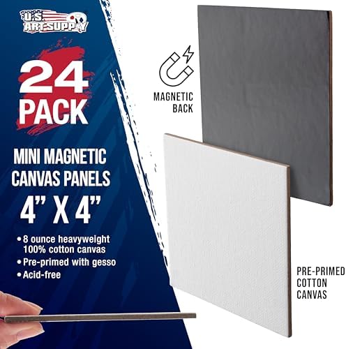 U.S. Art Supply Mini Magnetic Canvas Panels, 24 Pack, 4x4 Inch Square