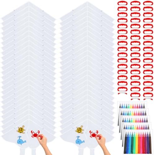 Libima 50 Pcs DIY Blank Kites for Kids Bulk Large Kite Making Kit Easy to Fly Set Party with Watercolor Pens and String Decorating Coloring Party Set for Craft Outdoor Games (Butterfly)