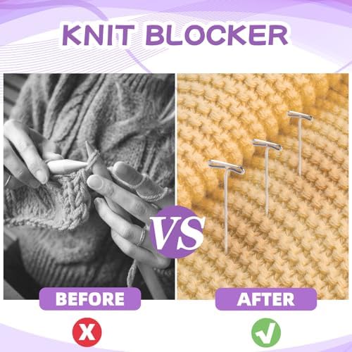 Opstin 130Pcs Knit Blocking Pins Kit for Knitting & Crochet Projects,20 Knit Blockers, Blocking Combs, Knitting Block Pins for Blocking Mats, Crochet Block Kit with 100 T-Pin and Storage Box
