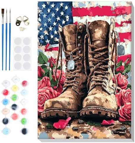 Bowetile Independence Day Paint by Numbers for Adults with Frame, 4th of July Adults' Paint-by-Number Kits on Canvas, Easy Acrylic American Flag Oil Number Painting for Home Decor, 8x12in