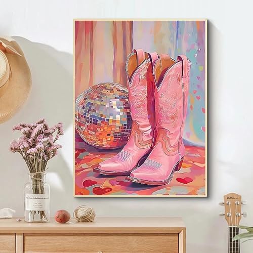 GUMITOON Pink Boots Diamond Painting Kits for Adults, 5D Diamond Art Painting by Numbers Kits, DIY Diamond Dots Art Kits, Full Round Drill Diamond Art Kits for Adults for Home Wall Decor [12x16 inch]