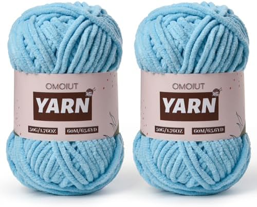 2 Packs Plush Chenille Chunky Crochet Yarn - Baby Yarn for Crocheting Soft - Velvet Yarns Knitting for Blankets Crafts - Fluffy Amigurumi Yarns 100g/131yds (2 Azure)