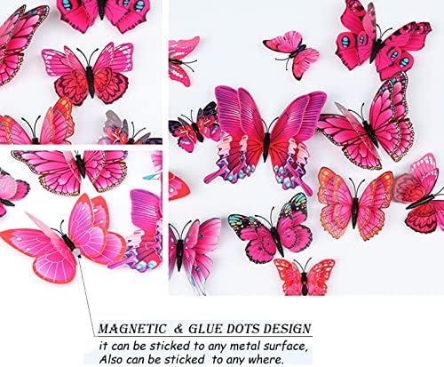 OPSEAM 3D Butterfly Wall Decor Butterfly Decorations Stickers with Magnets | 72 PCS Purple&red,12 Styles Double Layer Butterfly for Classroom Decoration,Locker Refrigerator, Reusable,Waterproof